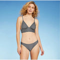 Shade & Shore Black White Textured Striped Bikini Set – M Top, L Bottom