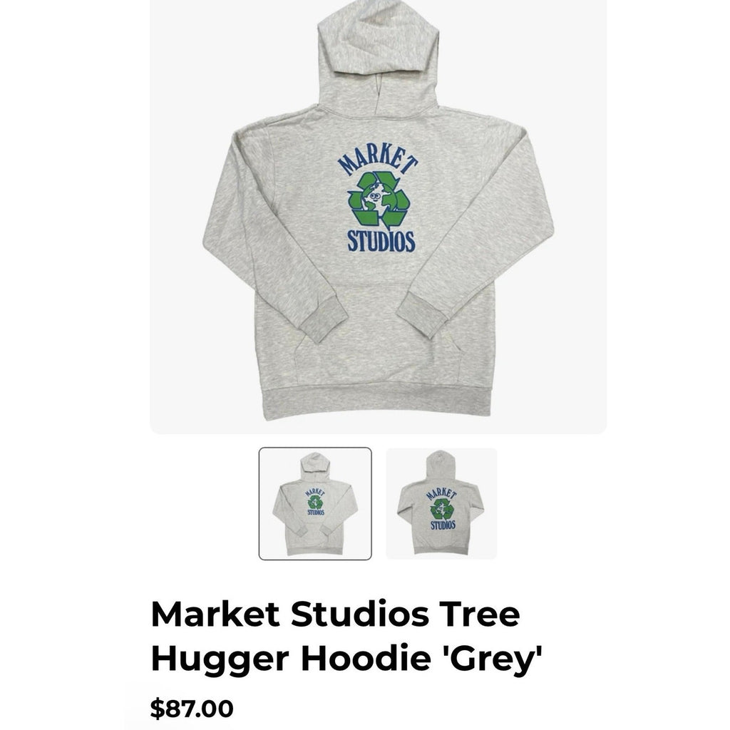 RARE Market Studios Tree Hugger Hoodie GreySize XS NWOT Chinatown Market 