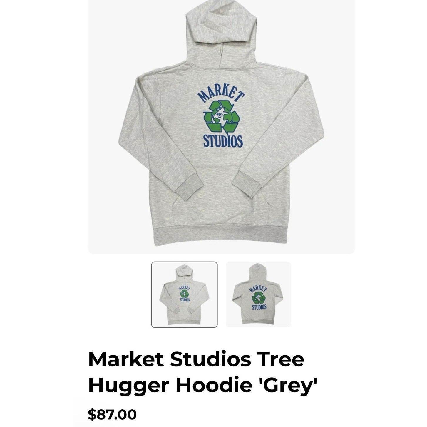 RARE Market Studios Tree Hugger Hoodie GreySize XS NWOT Chinatown Market 