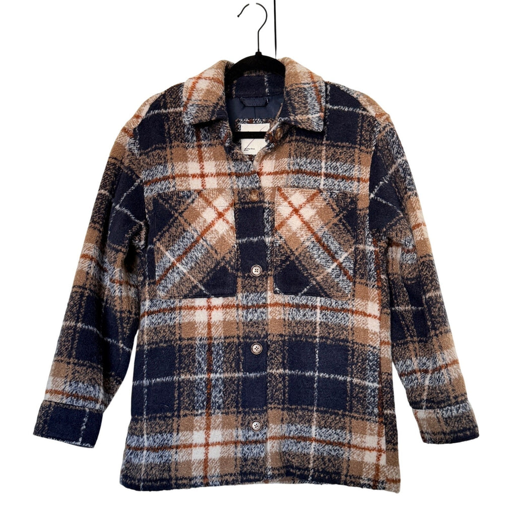 Abercrombie & Fitch XS Plaid Wool-Blend Jacket Blue Tan Checkered Shacket Lined