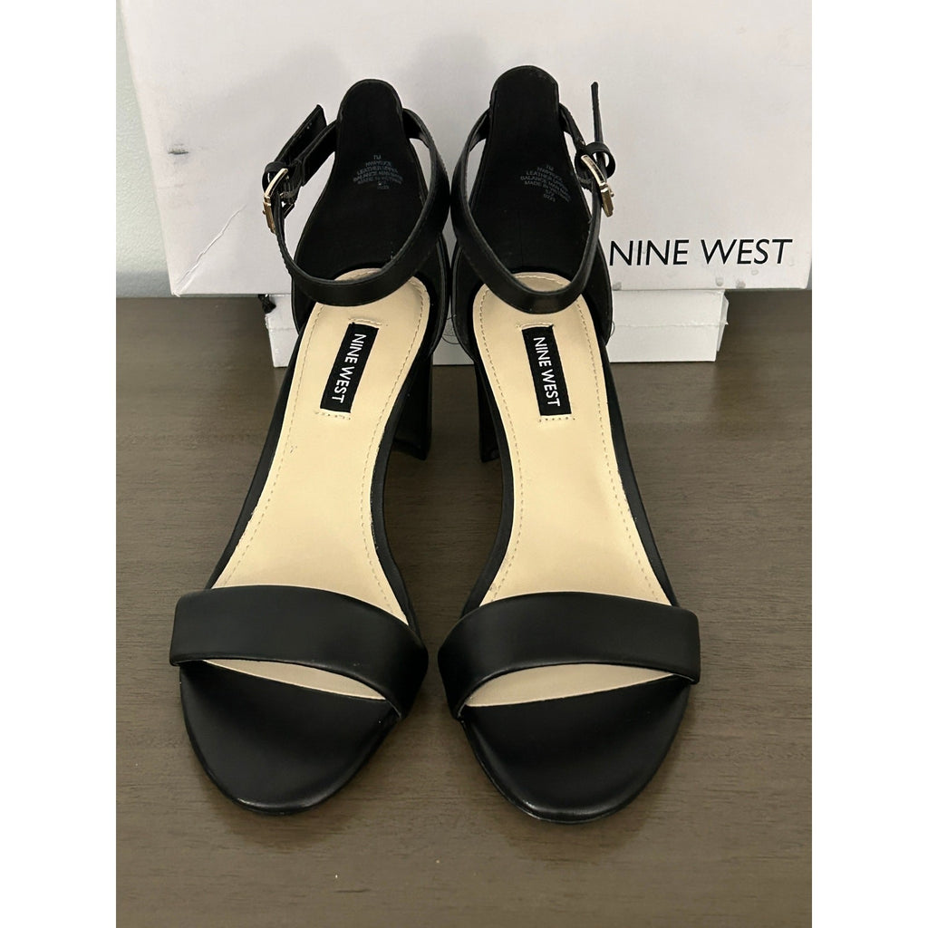 Nine West Pruce Ankle Strap Block Heel (2.5") Sandals Size 7M Black