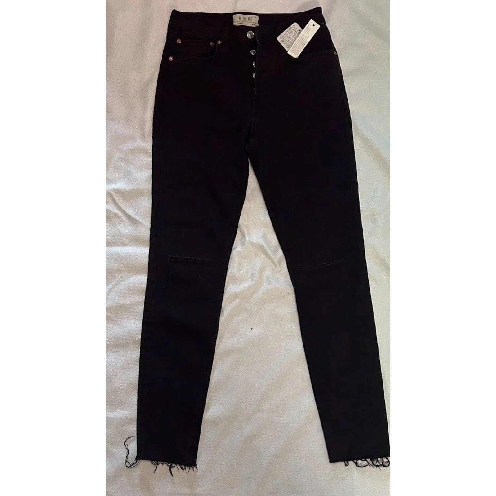 We the Free Black Stella Skinny Jeans Sz 26 High Rise, Button Fly, Raw Hem, NWT
