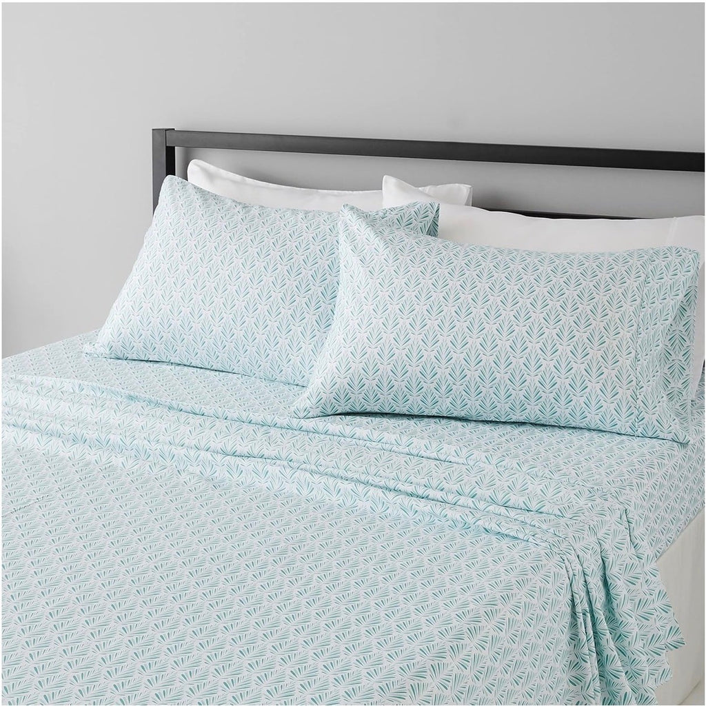 Amazon Basics Microfiber 4‑Piece Queen Sheet Set Aqua Fern Lightweight Soft