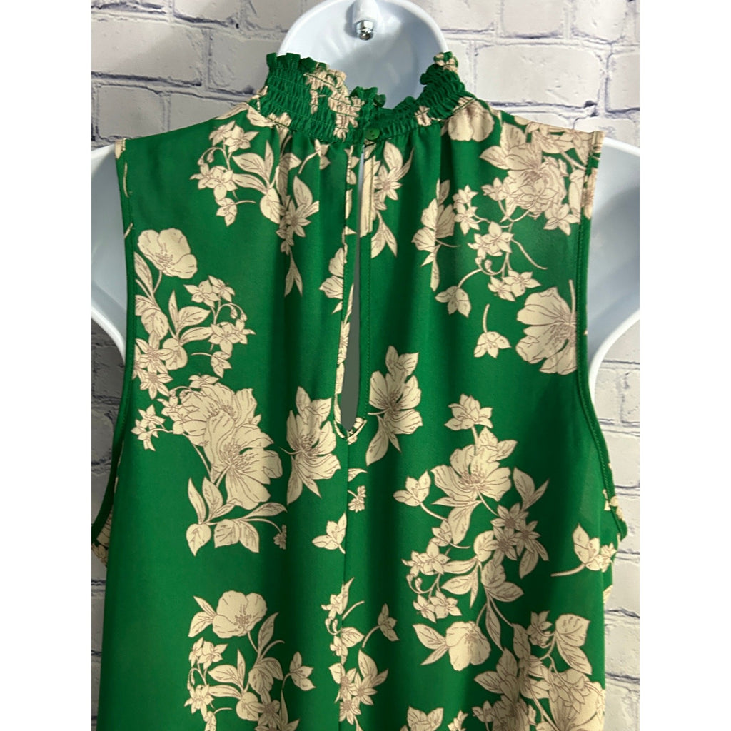 Sienna Sky Green Floral Top – Smocked Neck, Sleeveless, Loose Fit Blouse Size M 