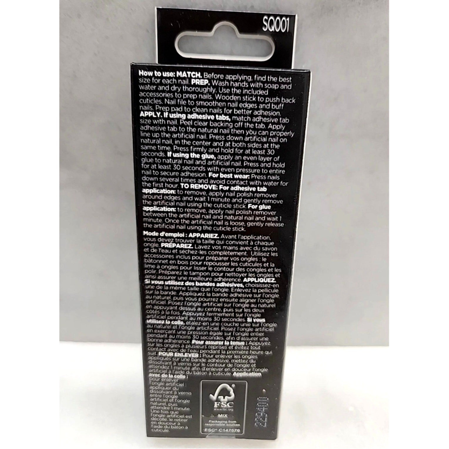 Sally Hansen White Press On Nail ONE PACK of Square Shape w/ Tube Glue, 24 nails