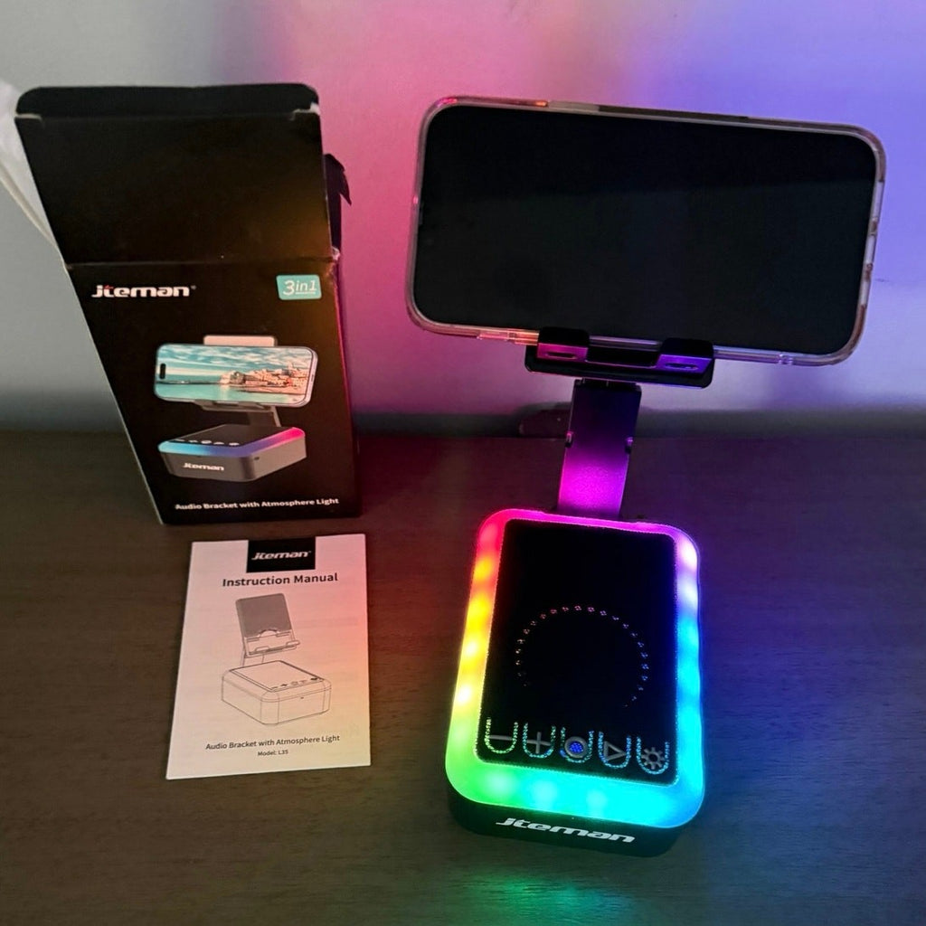 Jieman L35 3‑in‑1 Bluetooth Speaker Phone Stand w/ Sound‑Reactive LED Lights NIB