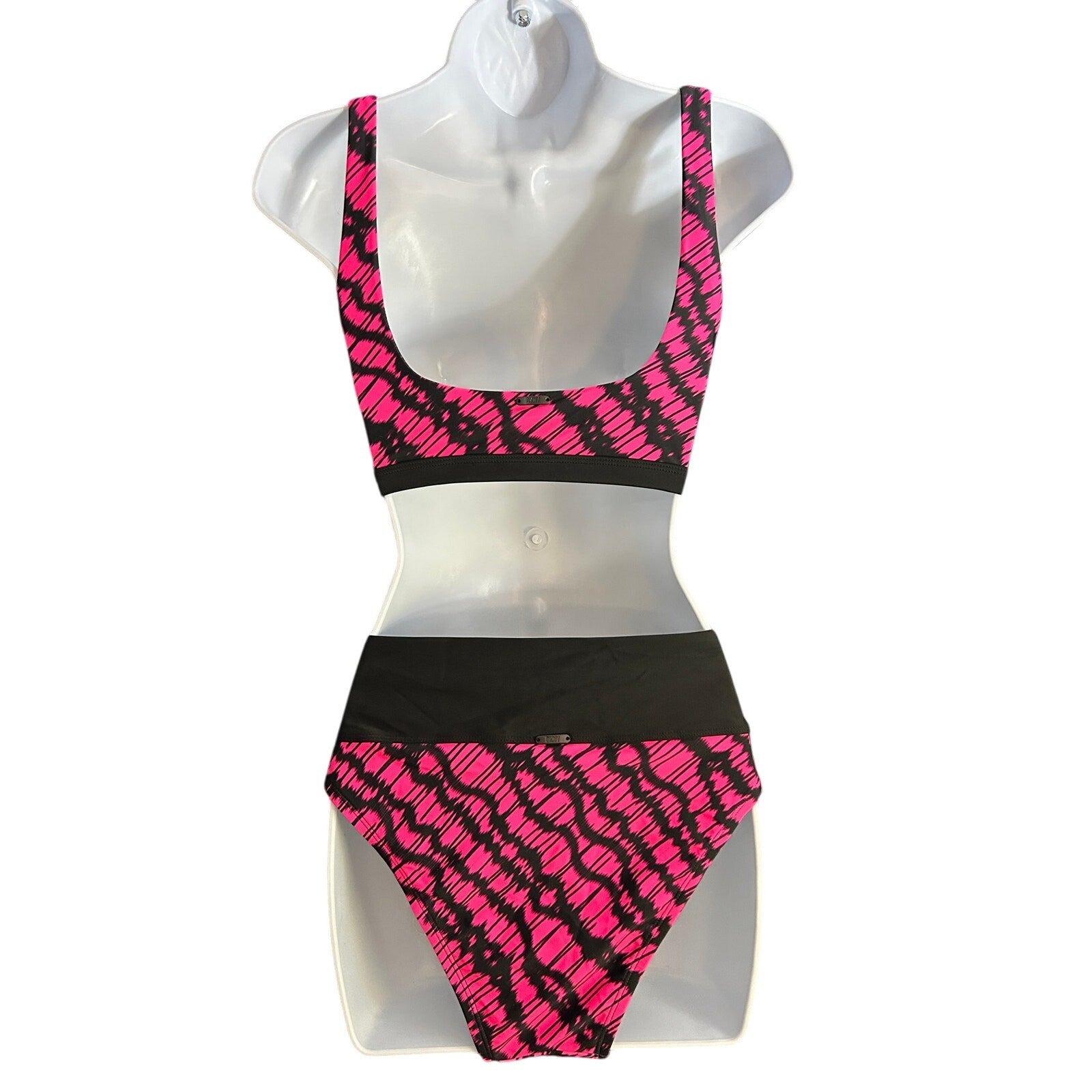 NWT DKNY Neon Pink Bikini – Square Neck & High Waist Bottom, Set Size M