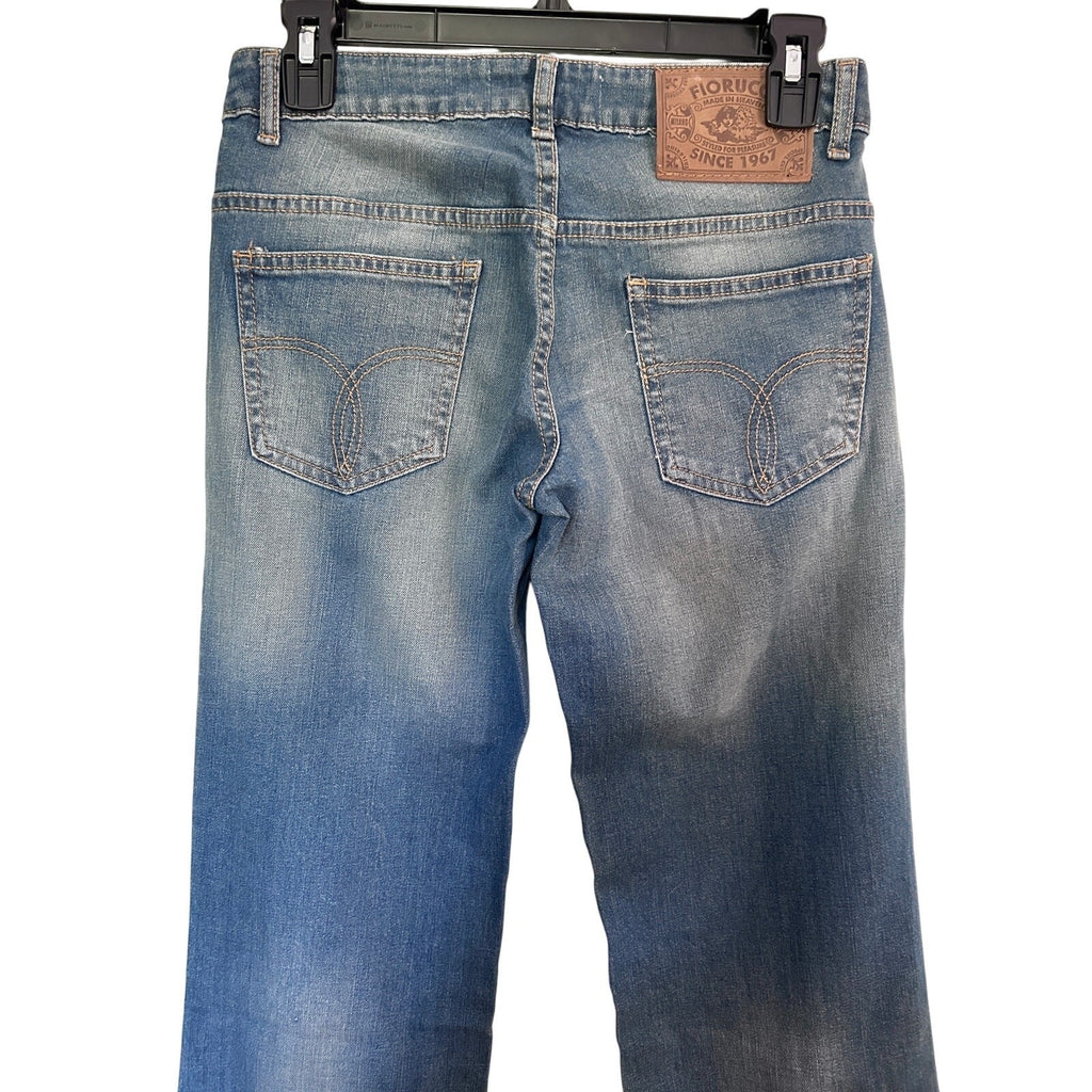 FIORUCCI Angel Y2K Low Rise, Flare Jean Med. Blue Faded Wash ACTUAL SIZE 26 x 35