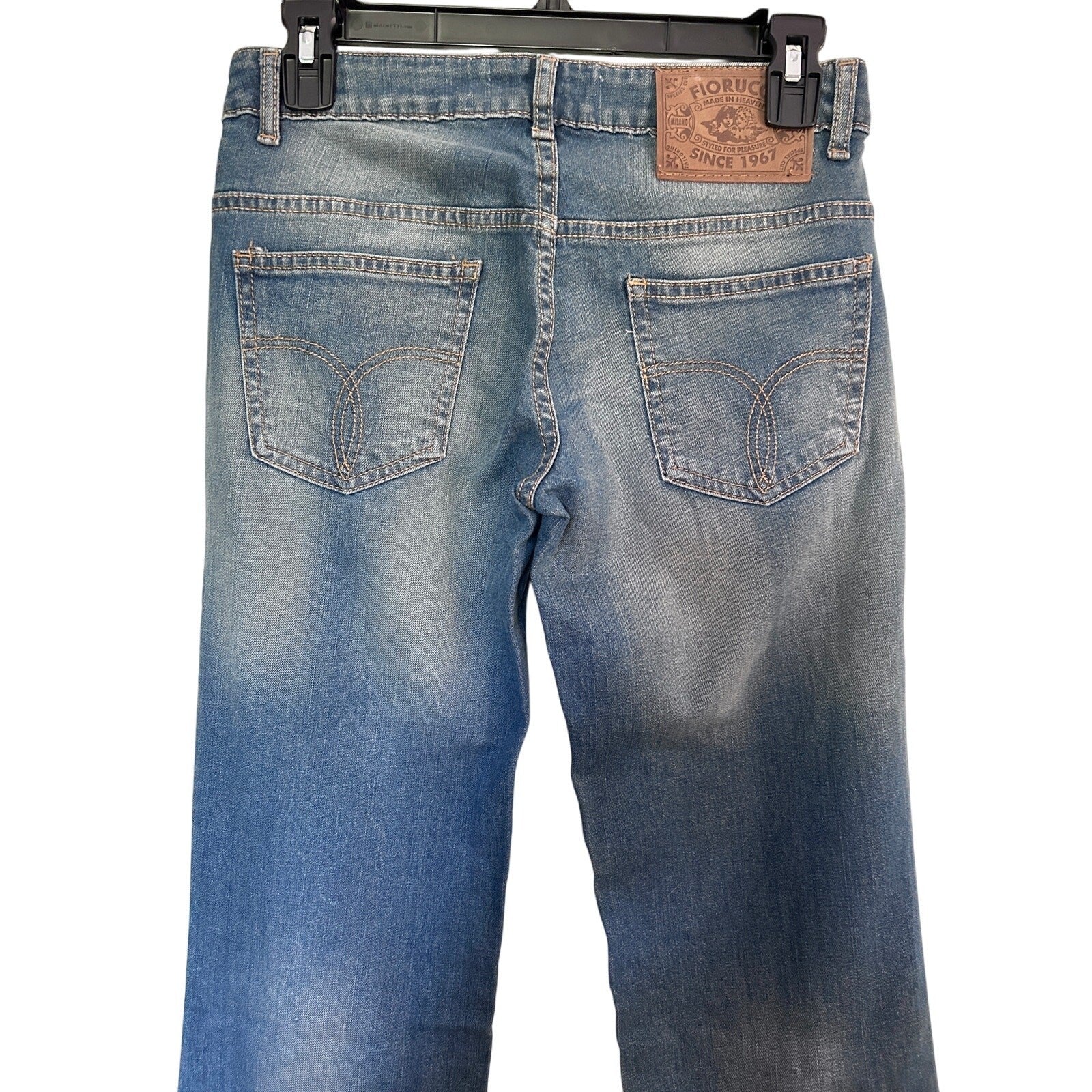 FIORUCCI Angel Y2K Low Rise, Flare Jean Med. Blue Faded Wash ACTUAL SIZE 26 x 35
