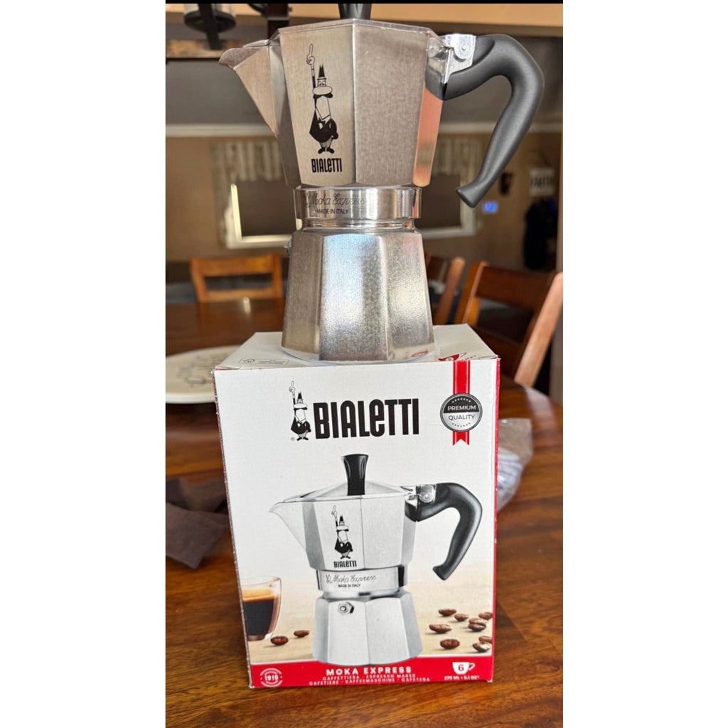 Bialetti Moka Express Italian Stovetop Espresso Maker Natural Silver 6 Cups NIB