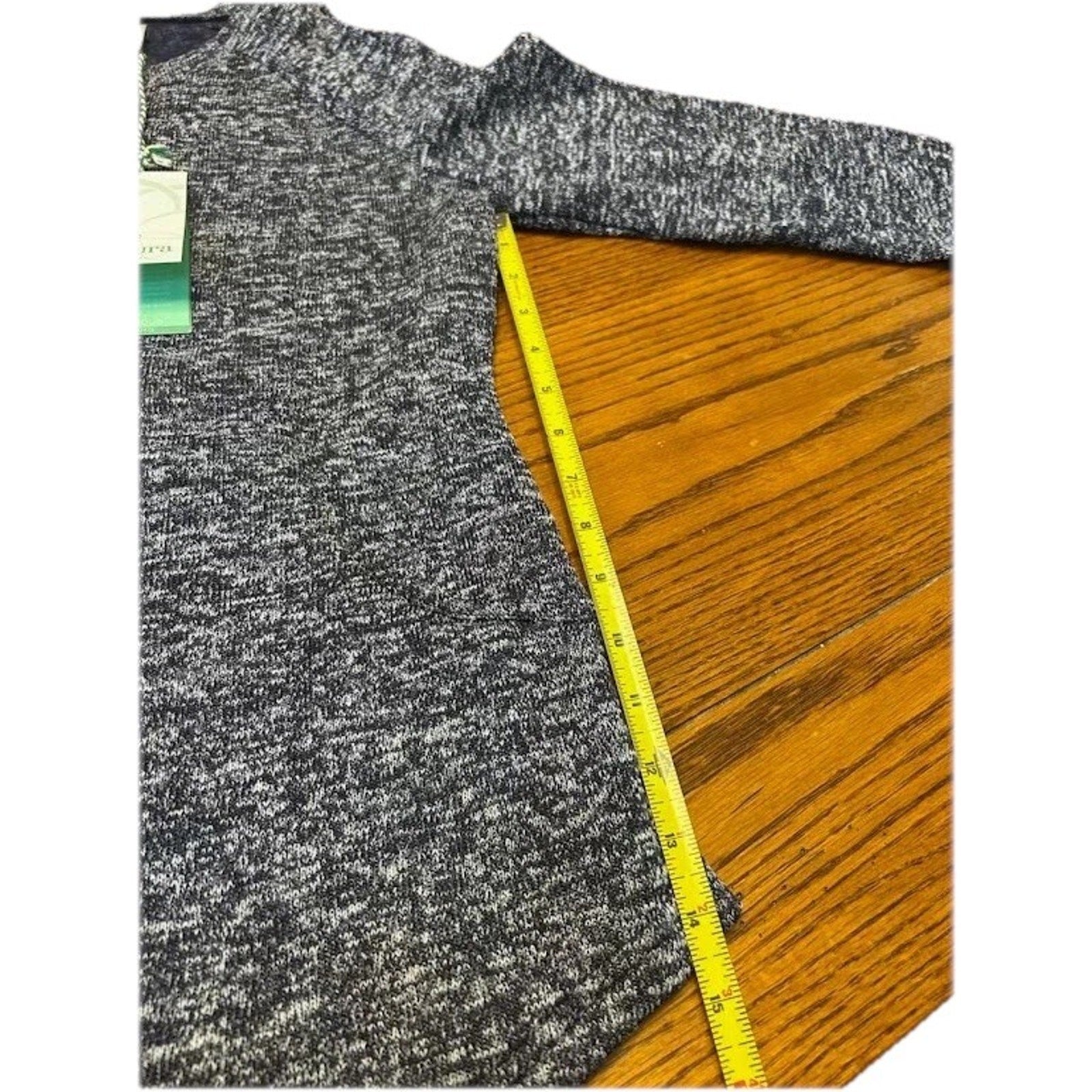 Aventura Crew Neck Midweight Fleeced Curved Hem Black Marled Top Size XS NWT