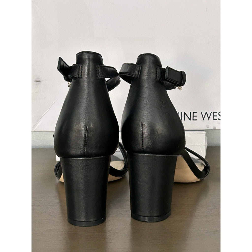 Nine West Pruce Ankle Strap Block Heel (2.5") Sandals Size 7M Black