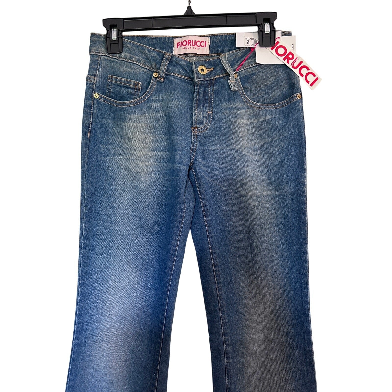FIORUCCI Angel Y2K Low Rise, Flare Jean Med. Blue Faded Wash ACTUAL SIZE 26 x 35