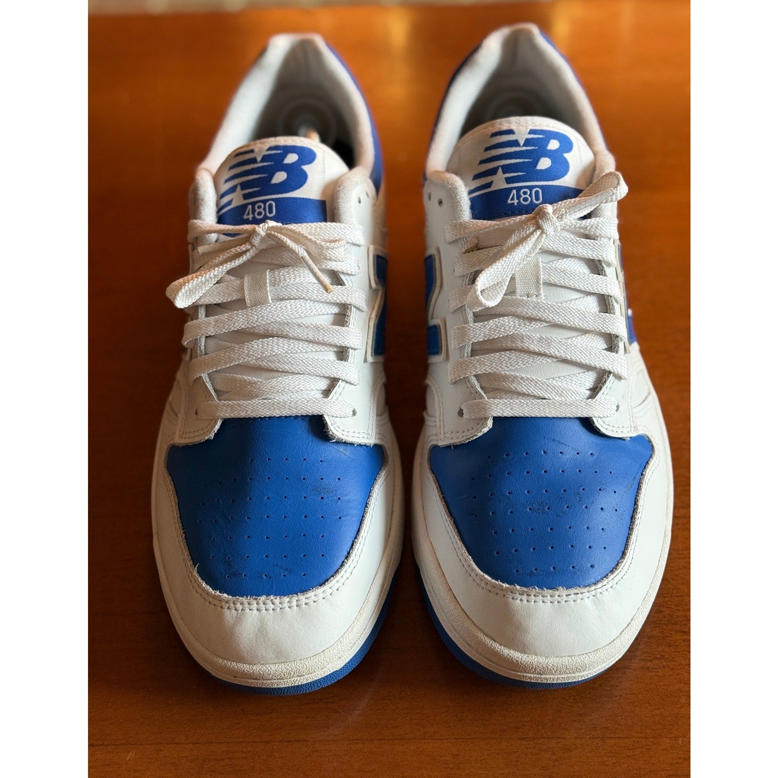 New Balance 480 US Mens Sz 12 White & Cobalt Blue Excellent PreOwned Cond