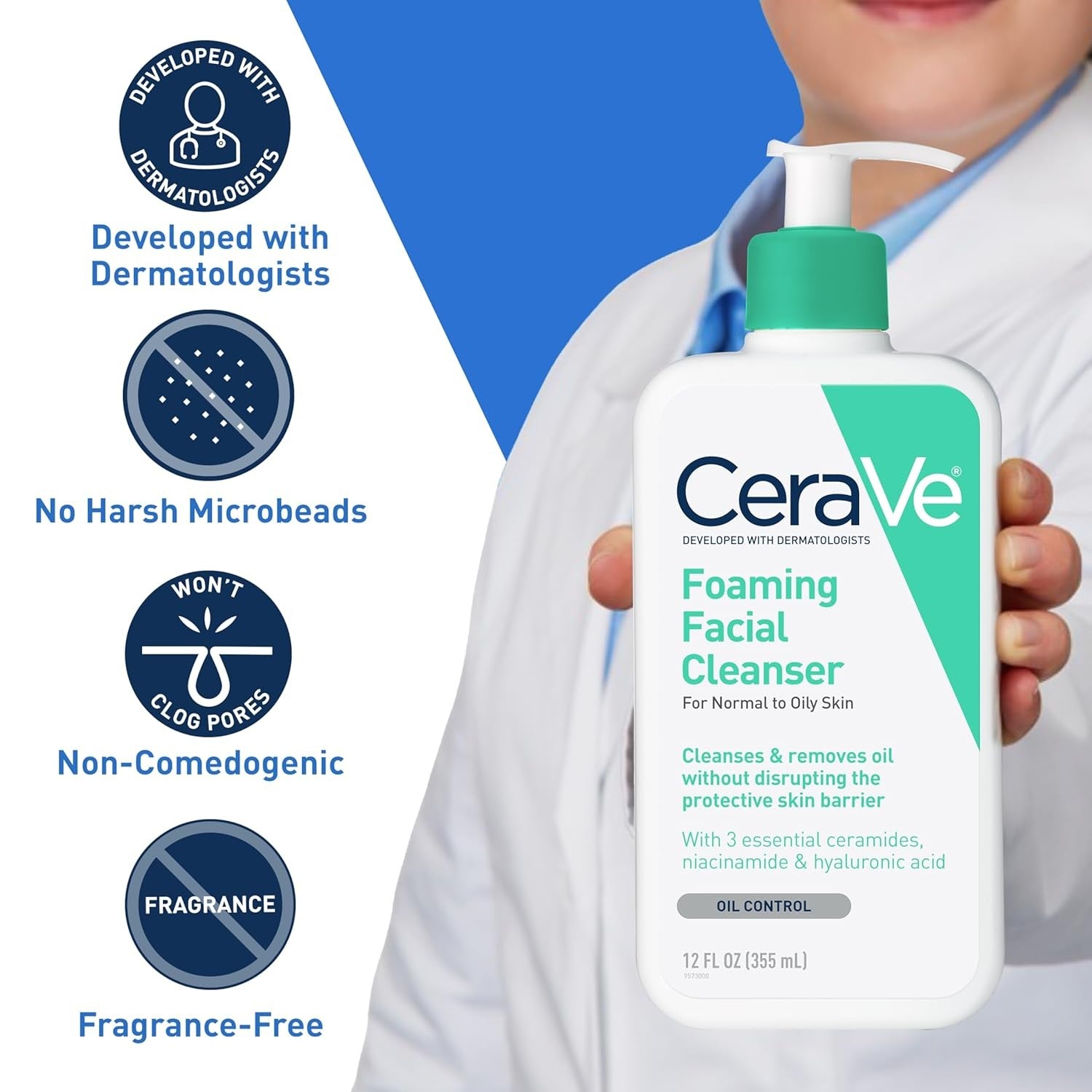 CeraVe Foaming Facial Cleanser Normal - Oily Skin Niacinamide & Ceramides 16oz