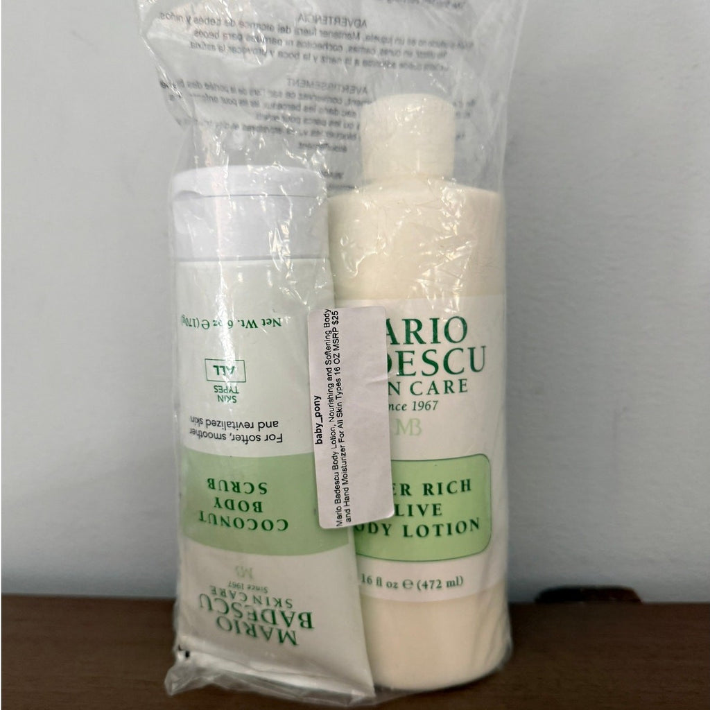 Mario Badescu Coconut Scrub 6oz + Olive Body Lotion 16oz | New Skincare Duo