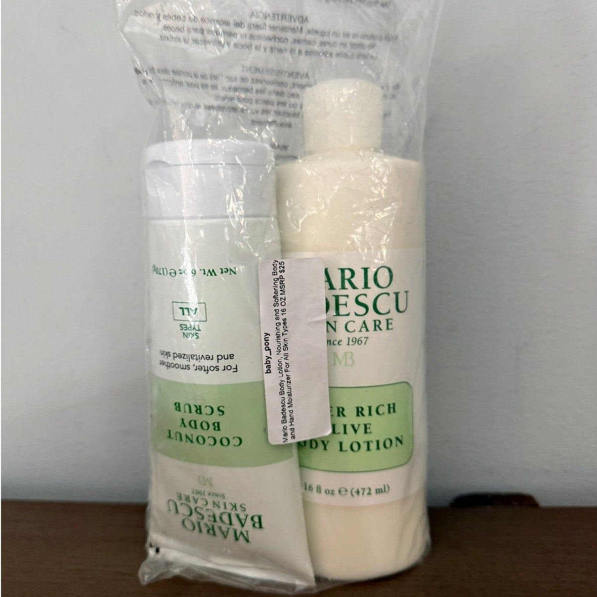 Mario Badescu Coconut Scrub 6oz + Olive Body Lotion 16oz | New Skincare Duo