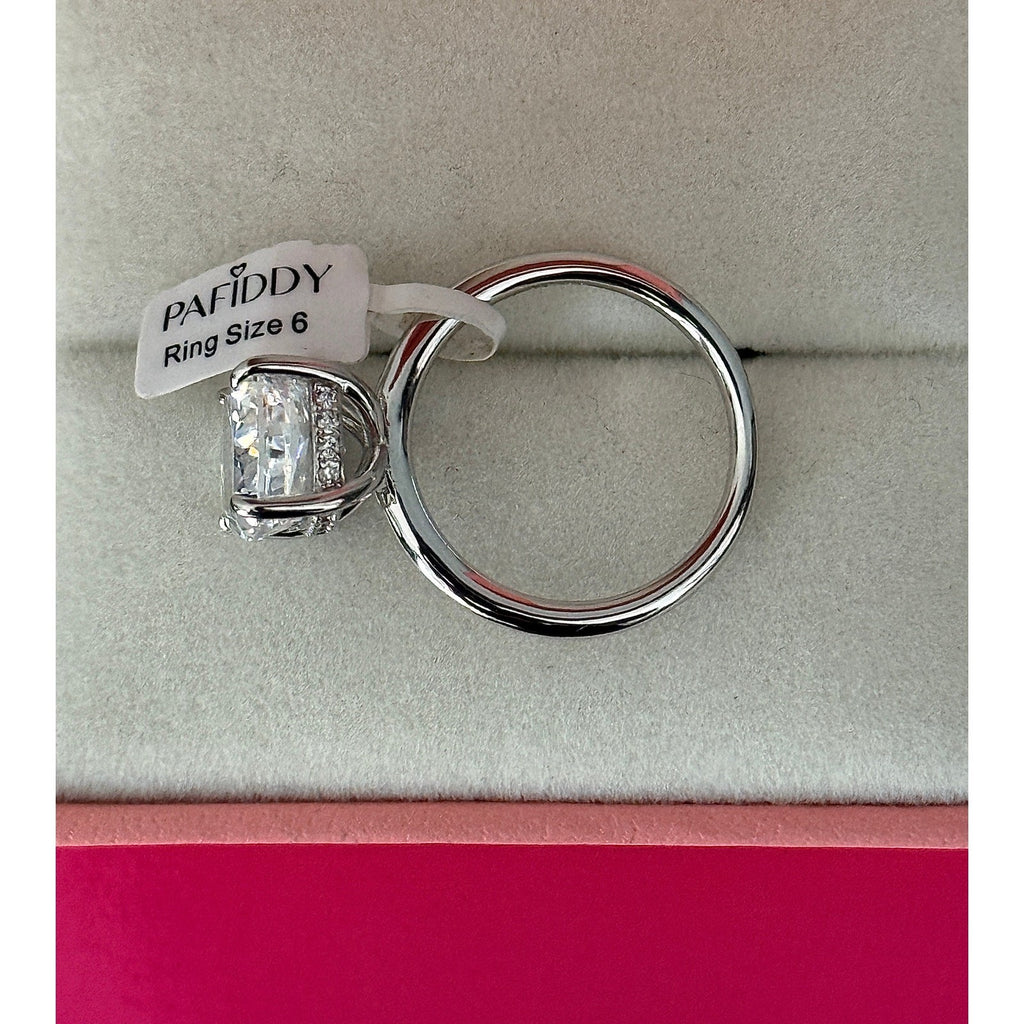 Paffidy 3.5ct D Color Moissanite Cushion Solitaire Ring Size 6 | S925 Silver NEW