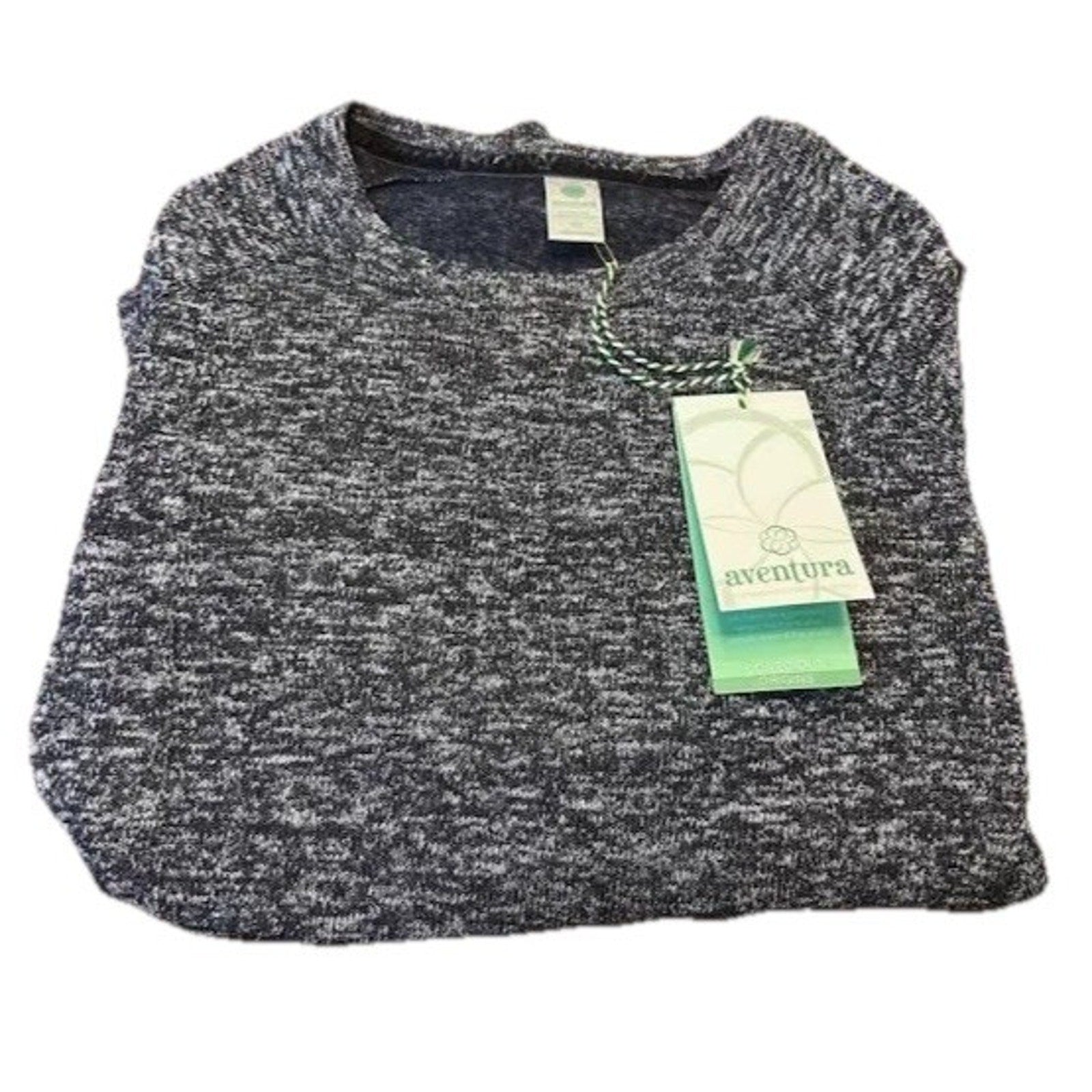 Aventura Crew Neck Midweight Fleeced Curved Hem Black Marled Top Size XS NWT