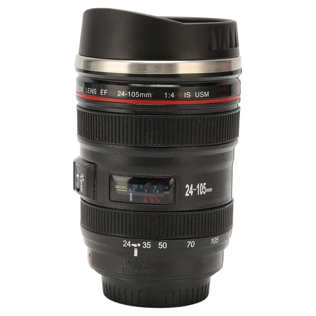 Camera Lens Coffee Mug 2 Lids Stainless Steel Camera Lens Cup Great Gift NEW 