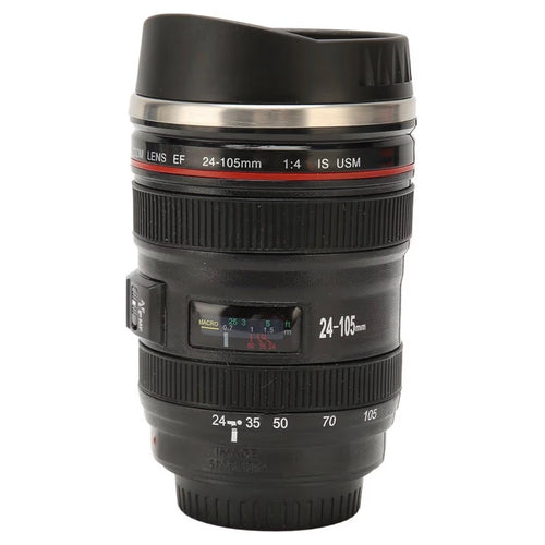 Camera Lens Coffee Mug 2 Lids Stainless Steel Camera Lens Cup Great Gift NEW 