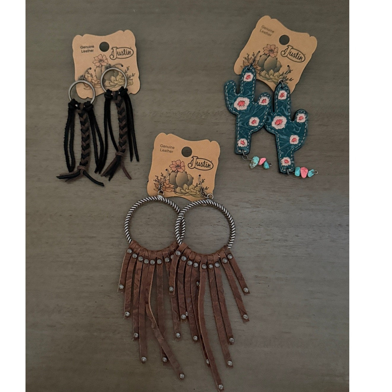 Justin Western Fringe Shoulder / WristletBag Blue Beige Leather + Free Earrings