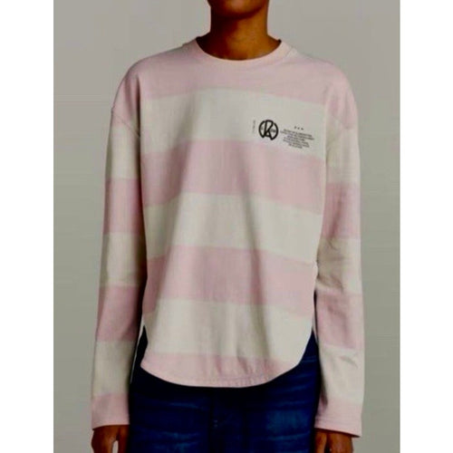 90's G‑Star RAW Striped Graphic Rugby Long Sleeve PYG Stripe Pink & Cream Sz S