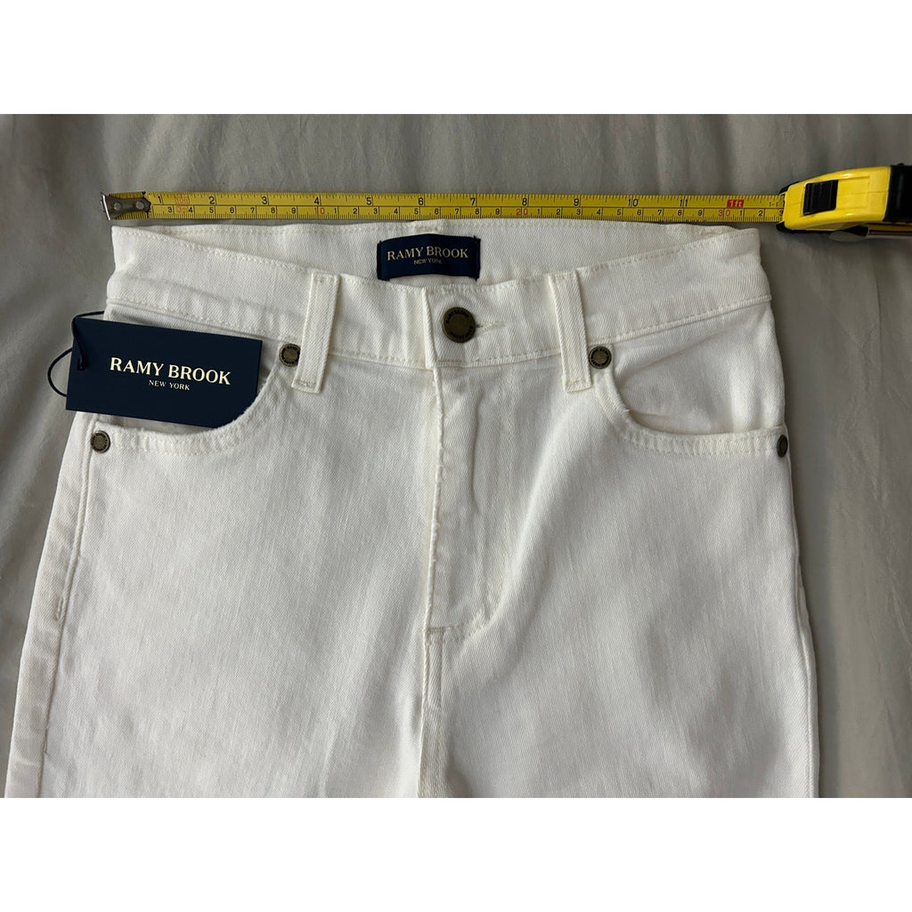 New Ramy Brook, Langley, Lightly Distressed Crop Jeans, Ivory Shark White, Sz 24