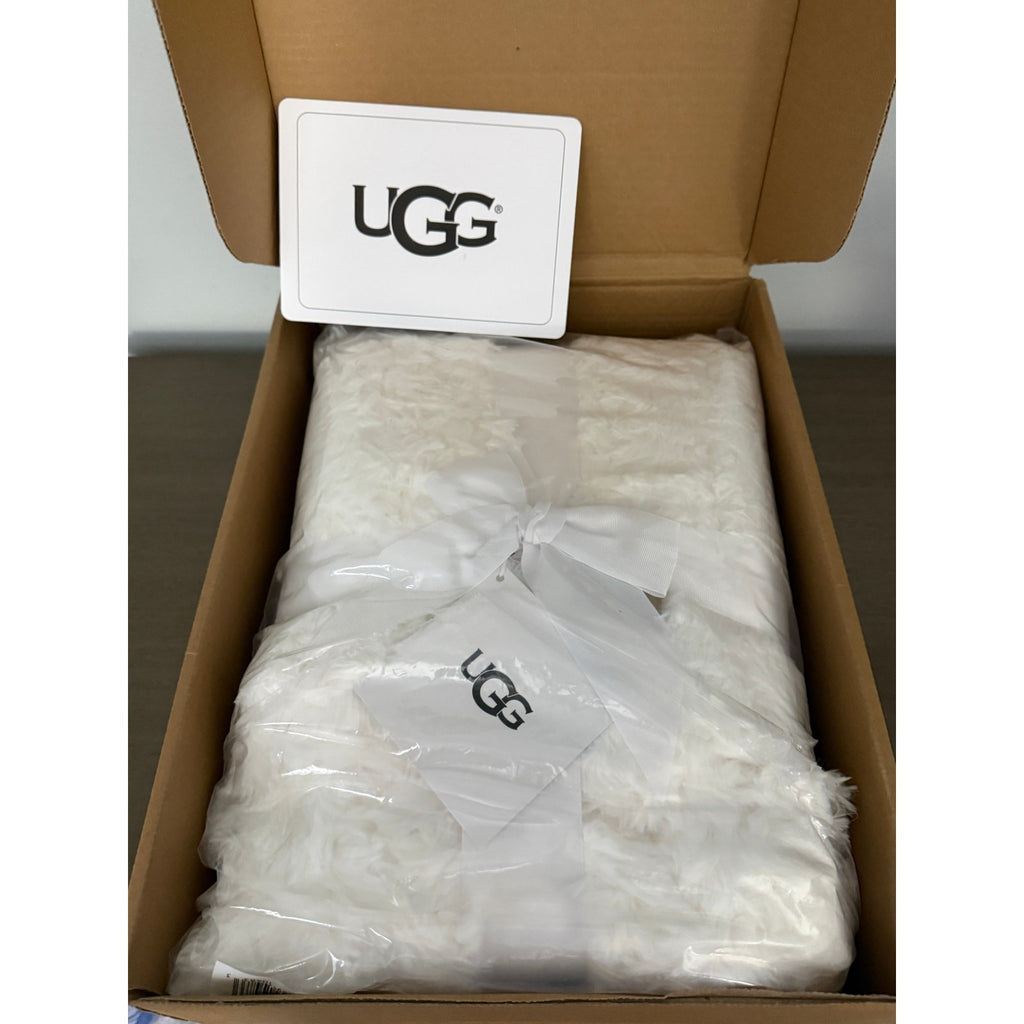 UGG Adalee Natural White Faux Fur Throw Blanket 50 x 70 Cozy Textured Luxury NIB