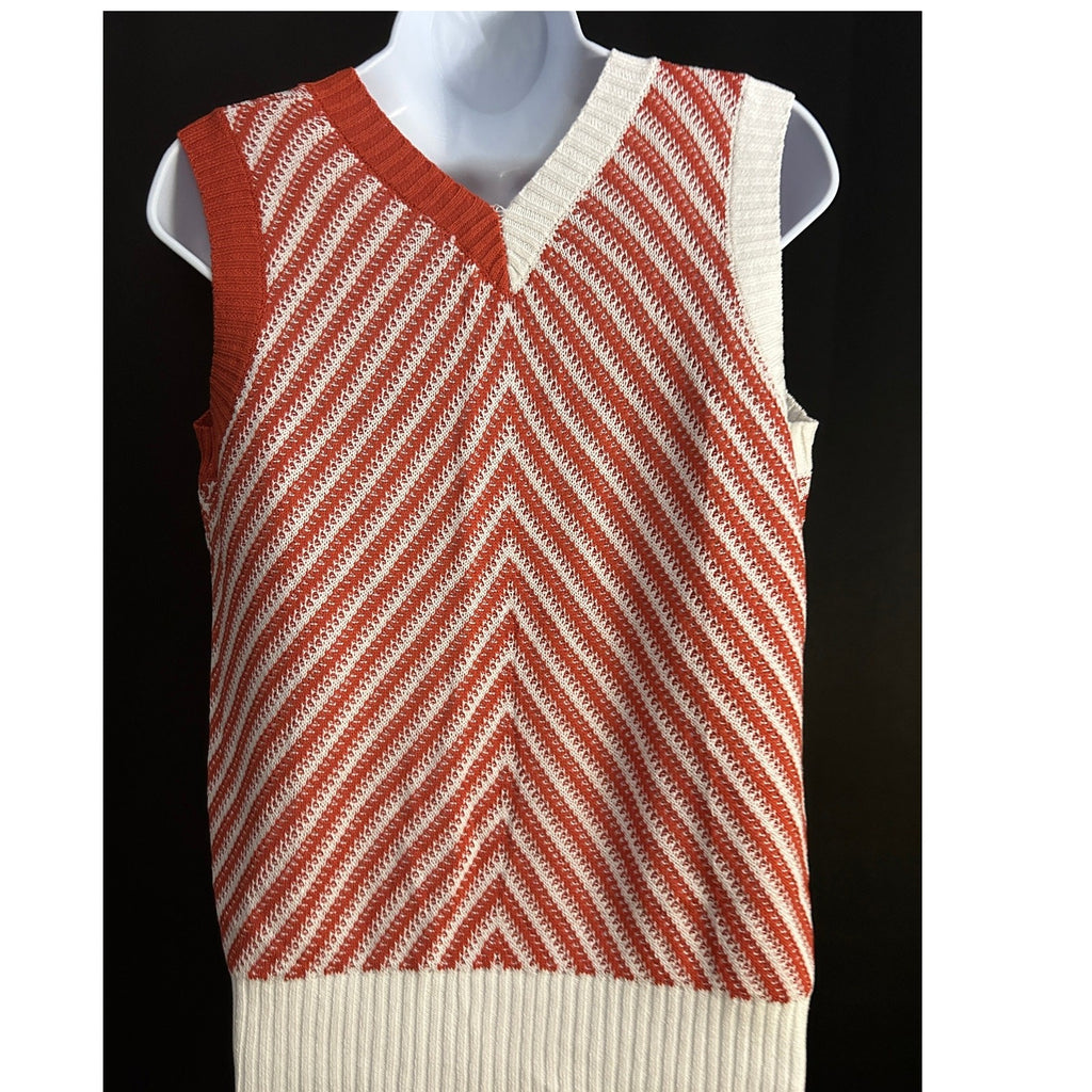 Womens Chevron V Neck Sleeveless Knit Size M Cream / Burnt Orange New NWOT