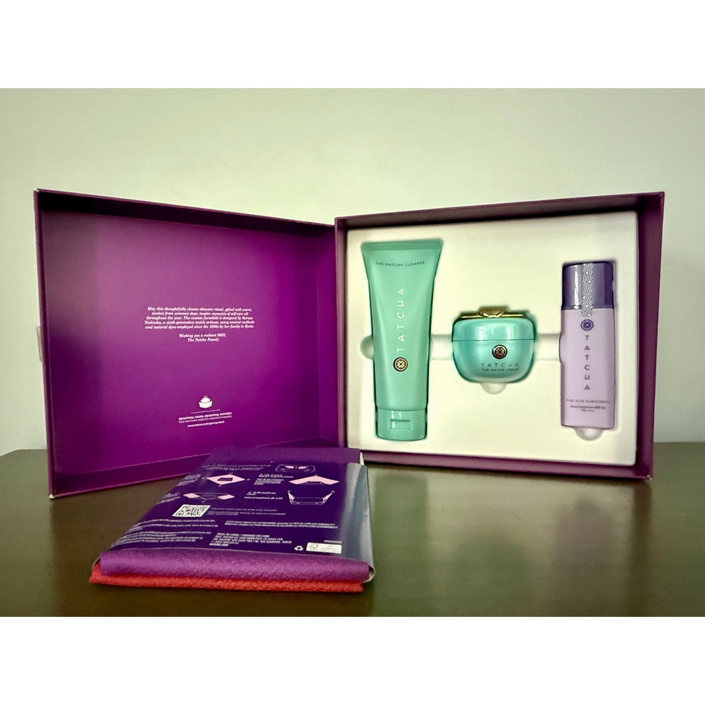 Tatcha The Pure Pores Trio Set - Matcha Cleanse, Water Cream, Silk Sunscreen NEW