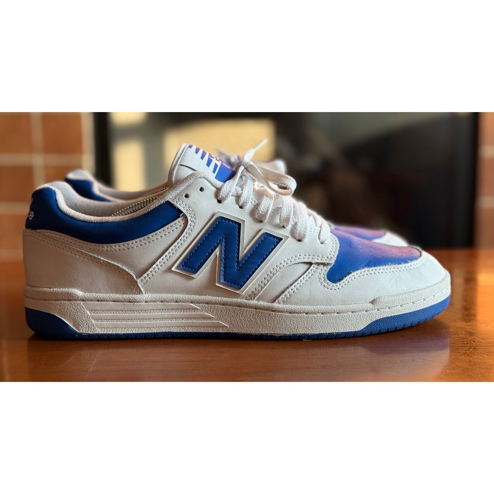New Balance 480 US Mens Sz 12 White & Cobalt Blue Excellent PreOwned Cond