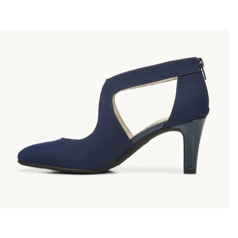 Lifestride Giovanna 2 Pump Heel Sandals Navy Blue 8.5 Wide EUC