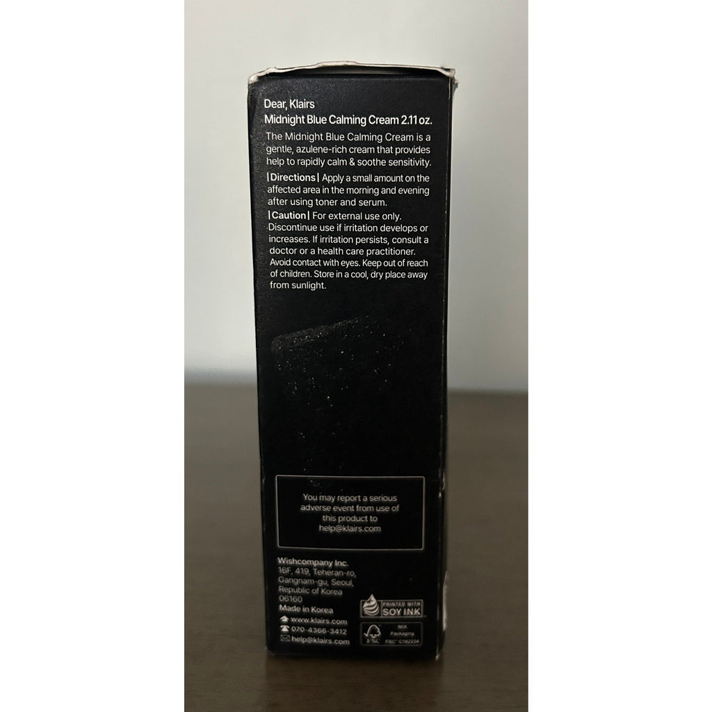 Klairs Midnight Blue Calming Cream 2.11 oz Azulene & Centella Soothing Moisture