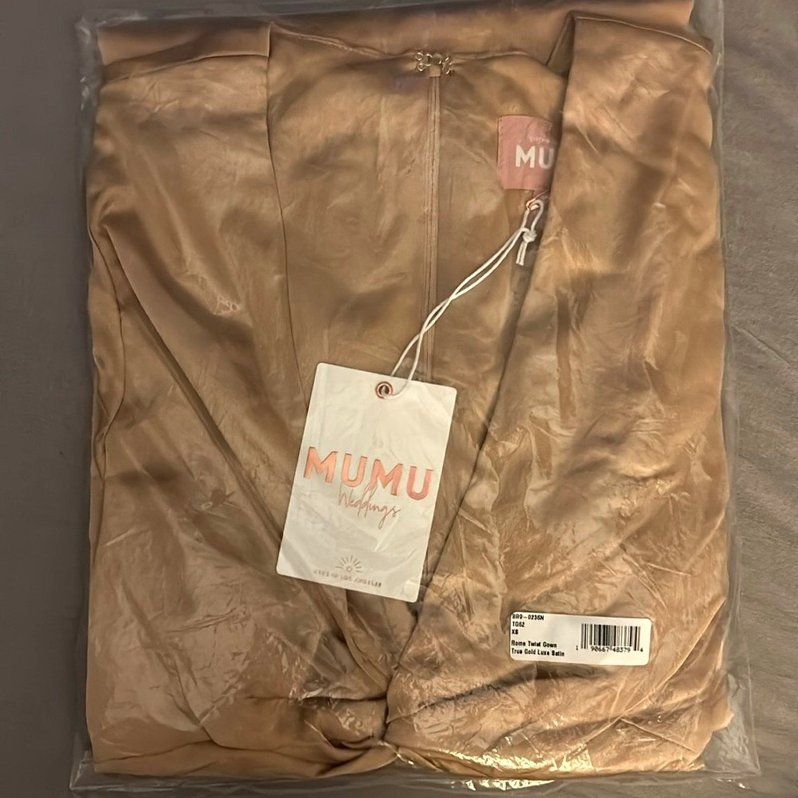 Show Me Your MuMu Rome Twist Empire Waist Gown True Gold Luxe Satin Size XS NEW