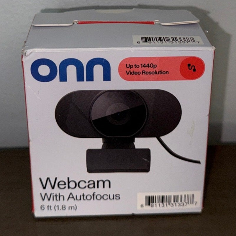onn 1440P Webcam with Autofocus and Built-in Microphone, Adjustable, Black 