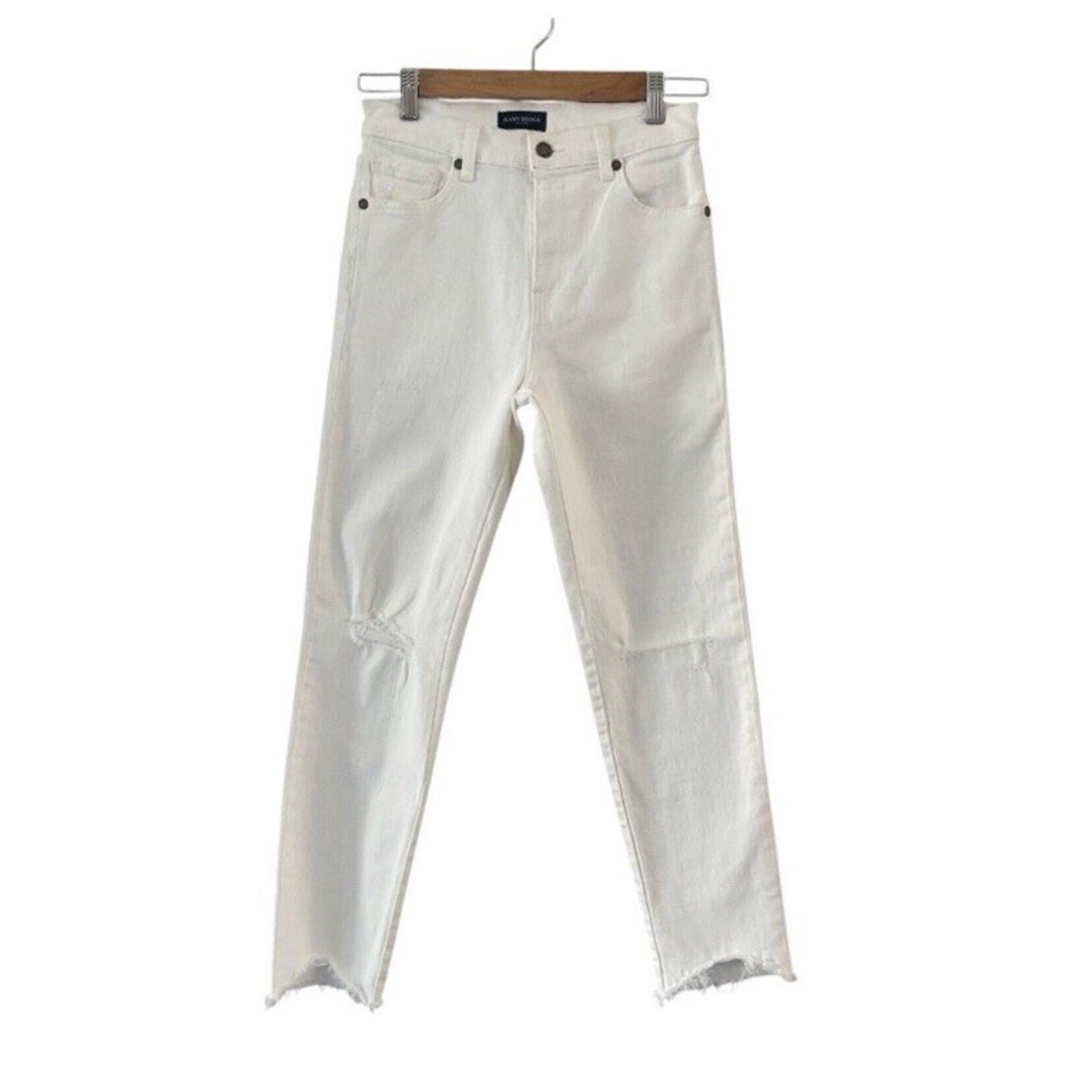 New Ramy Brook, Langley, Lightly Distressed Crop Jeans, Ivory Shark White, Sz 24