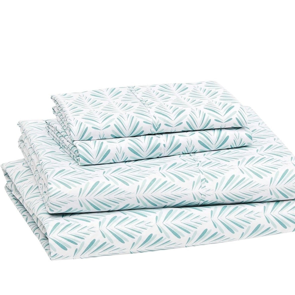 Amazon Basics Microfiber 4‑Piece Queen Sheet Set Aqua Fern Lightweight Soft