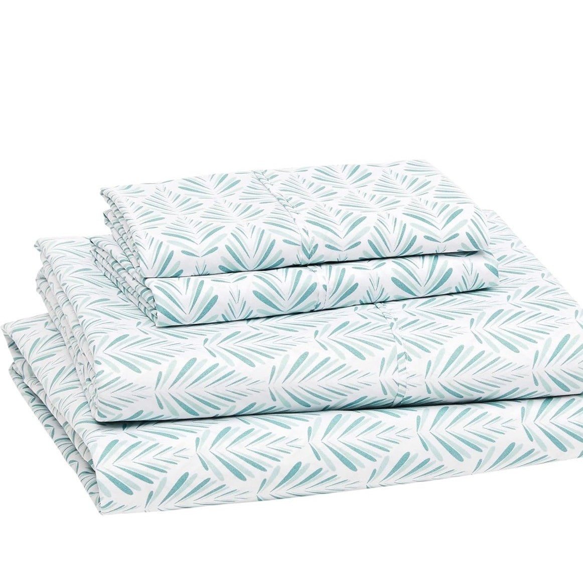 Amazon Basics Microfiber 4‑Piece Queen Sheet Set Aqua Fern Lightweight Soft