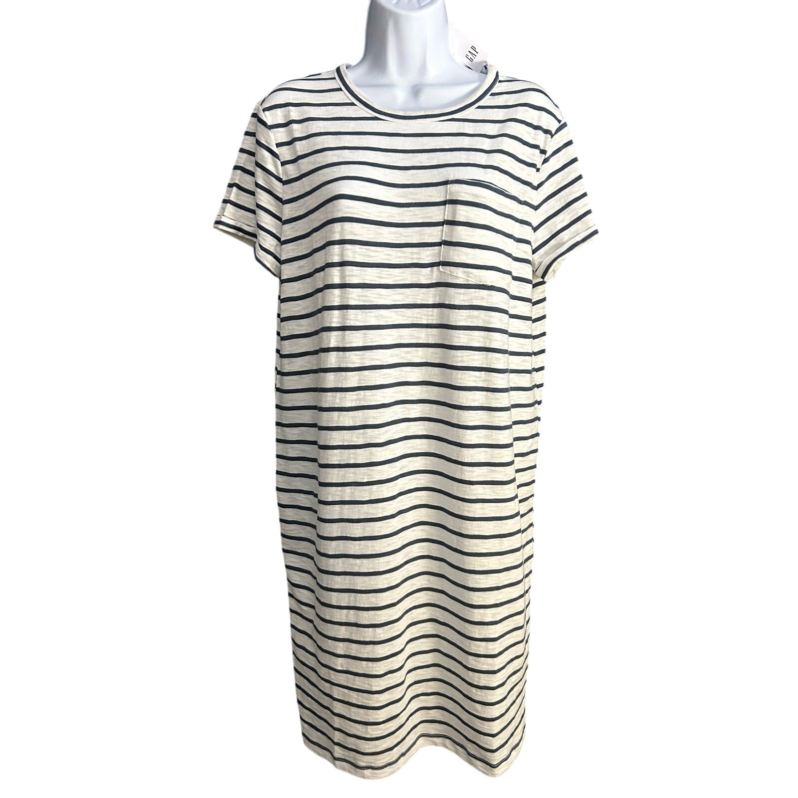 GAP Pocket T-Shirt Dress Navy White Stripe | Size S/P Tall | Casual Stripe Dress