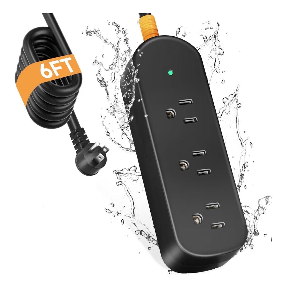 Weatherproof Outdoor Power Strip 6FT Cord, 3 Outlets, Waterproof Surge Protector
