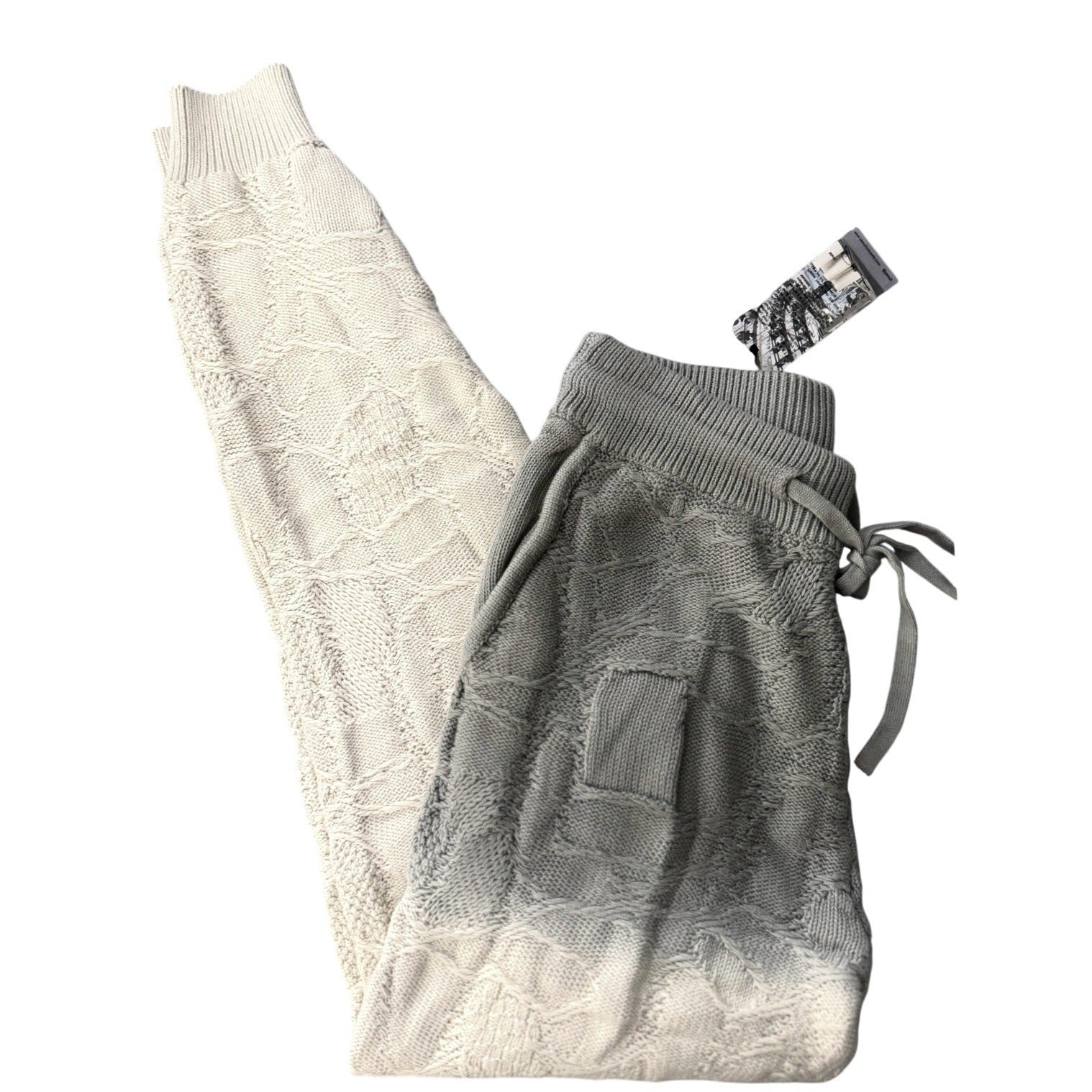 NWT Twenty Montreal Womens Crossover Knit Gradient Joggers Gray / Cream Sz Small