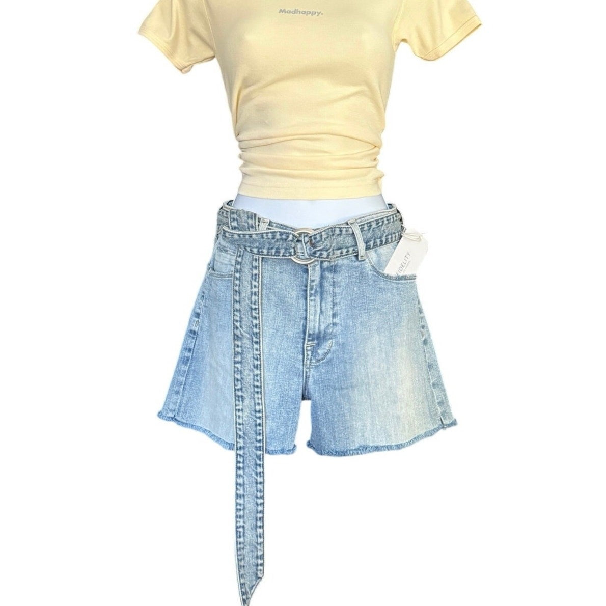 Women's Fidelity Malibu Shorts Belted Raw Hem Color Daytona Size 26 NWT
