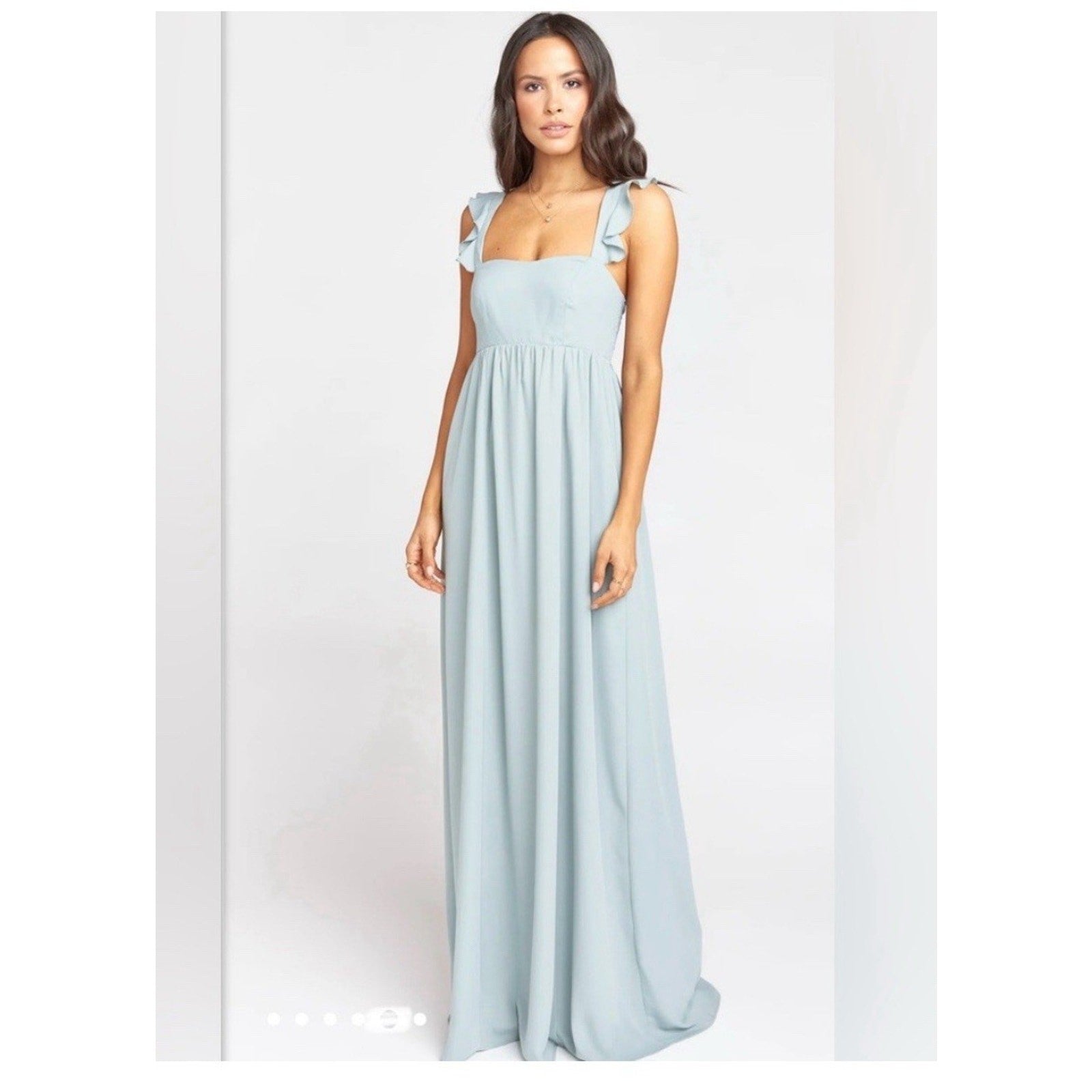 Show Me Your Mumu June Maxi Smocked V-Back Dress Silver Sage Crisp Size XXS NWT