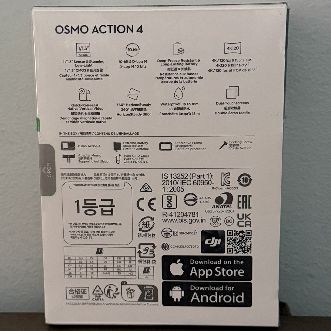DJI Osmo Action 4 Essential Combo – 4K/120fps – New Sealed – Dual Touchscreens