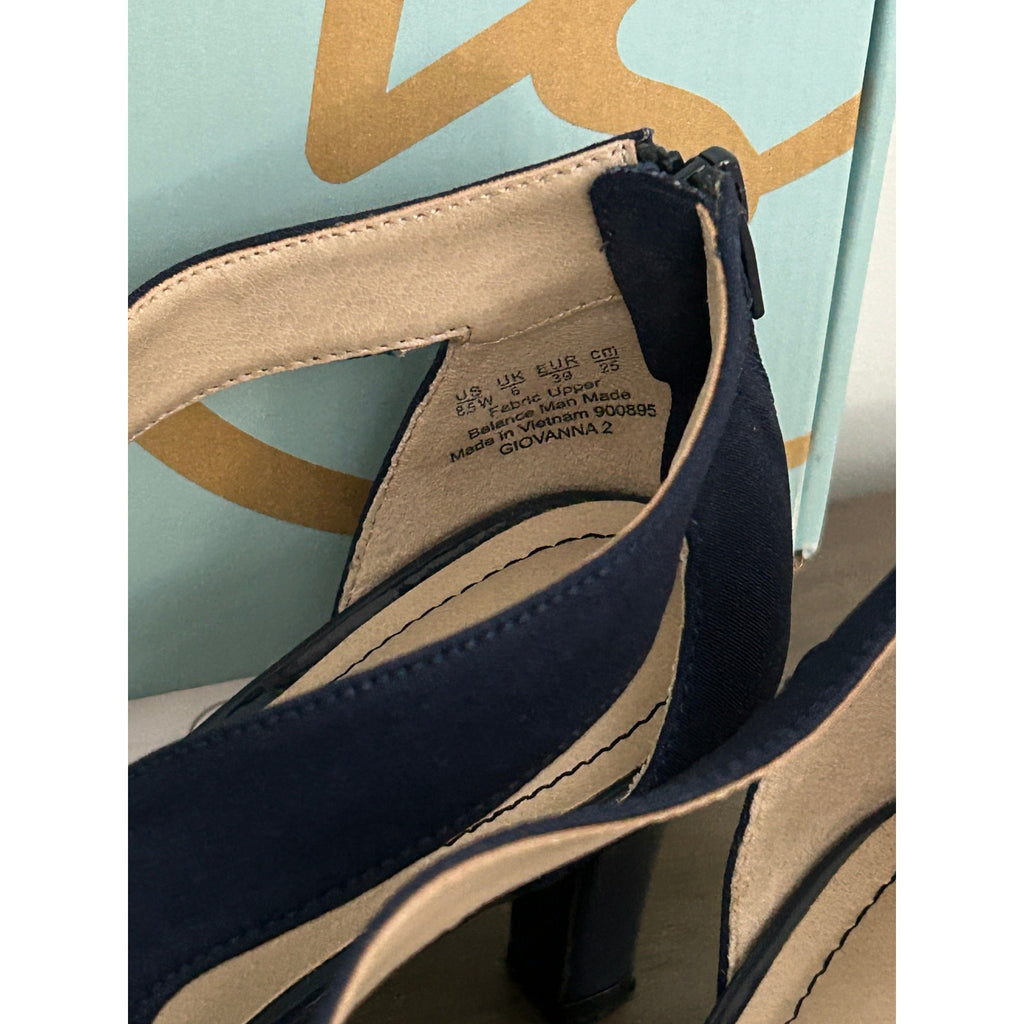 Lifestride Giovanna 2 Pump Heel Sandals Navy Blue 8.5 Wide EUC