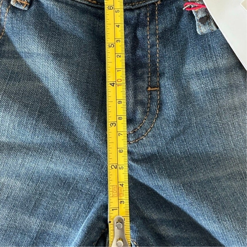 FIORUCCI Angel Y2K Low Rise, Flare Jean Med. Blue Faded Wash ACTUAL SIZE 26 x 35