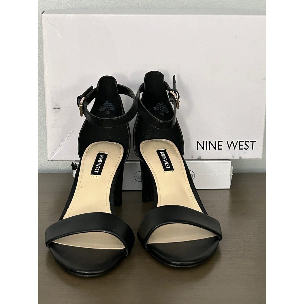 Nine West Pruce Ankle Strap Block Heel (2.5") Sandals Size 7M Black