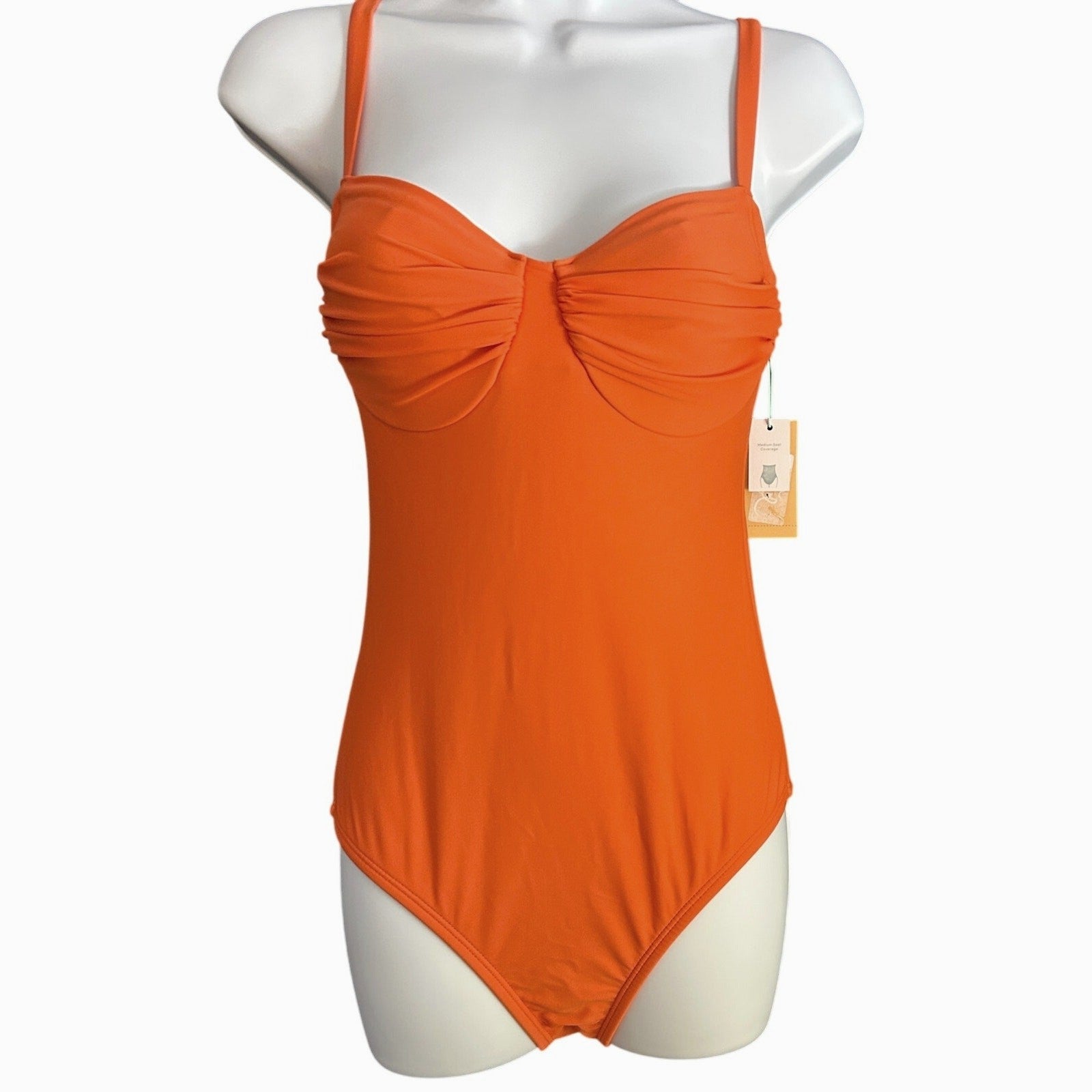 Kona Sol Coral One-Piece Swimsuit Size Small 4–6 – Shirred Underwire, Adjustable