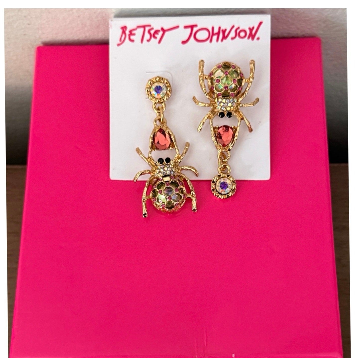 Betsey Johnson Spider Crystal Dangle Earrings Gothic Rhinestone Jewelry
